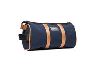 PKG - Charlotte Recycled Essentials Toiletry Bag - Navy/Tan - Large Front