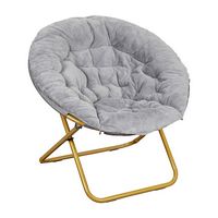 Flash Furniture - Kids Folding Faux Fur Saucer Chair for Playroom or Bedroom - Gray/Soft Gold - Large Front