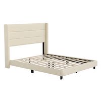 Alamont Home - Hollis Queen Size Upholstered Platform Bed with Wingback Headboard - Beige - Large Front