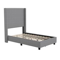 Alamont Home - Quinn Twin Size Upholstered Platform Bed with Channel Stitched Headboard - Gray - Large Front