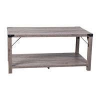 Alamont Home - 2-Tier Coffee Table with Metal Side Braces and Corner Caps - Gray Wash - Large Front