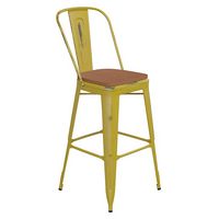 Alamont Home - Carly All-Weather Bar Height Stool with Poly Resin Seat - Yellow/Teak - Large Front