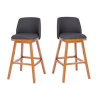 Alamont Home - Julia Transitional Fabric Barstool (Set of 2) - Charcoal Faux Linen/Walnut - Large Front