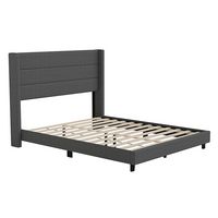 Flash Furniture - Hollis Queen Size Upholstered Platform Bed with Wingback Headboard - Charcoal - Large Front