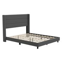 Alamont Home - Hollis Queen Size Upholstered Platform Bed with Wingback Headboard - Charcoal - Large Front