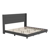 Flash Furniture - Hollis King Size Upholstered Platform Bed with Wingback Headboard - Charcoal - Large Front