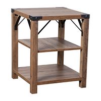 Flash Furniture - 3-Tier Side Table with Metal Side Braces and Corner Caps - Rustic Oak - Large Front
