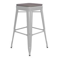 Alamont Home - Kai Indoor/Outdoor Backless Bar Stool with Poly Seat - White/Gray - Large Front