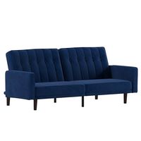 Alamont Home - Convertible Split Back Futon Sofa Sleeper with Wooden Legs - Navy - Large Front