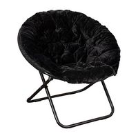 Flash Furniture - Folding XL Faux Fur Saucer Chair for Dorm or Bedroom - Black/Black - Large Front