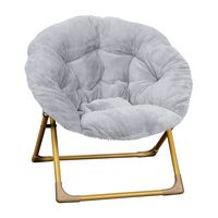 Alamont Home - Kids Folding Faux Fur Saucer Chair for Playroom or Bedroom - Gray/Soft Gold - Large Front