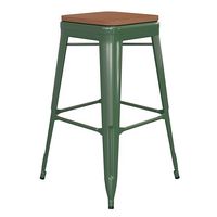 Alamont Home - Kai Indoor/Outdoor Backless Bar Stool with Poly Seat - Green/Teak - Large Front