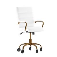 Alamont Home - Executive Chair on Skate Wheels - White LeatherSoft/Gold Frame - Large Front