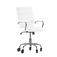 Alamont Home - Executive Chair on Skate Wheels - White LeatherSoft/Chrome Frame - Large Front