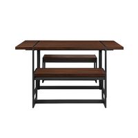 Walker Edison - Industrial Dining Set with 2 Benches - Dark Walnut - Large Front