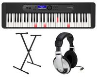 Casio - LK-S450 Premium Pack with 61 Key Keyboard, Stand, AC Adapter, and Headphones - Black - Large Front