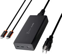 j5create - 185W GaN PD3.1 USB-C 3-Port Laptop Super Charger - Black - Large Front