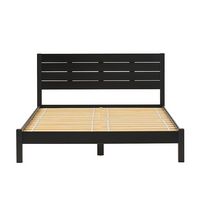 Walker Edison - Minimalist Slatted Solid Wood Low Queen Bedframe - Black - Large Front