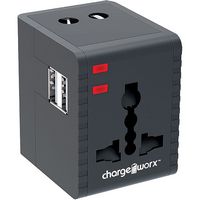 Chargeworx - 4-in-1 International Travel Adapter - Black - Large Front