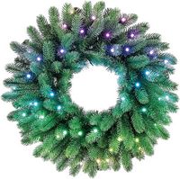 Twinkly Smart Light Regal Pre-Lit Wreath 24 Inch 50 RGB LED - Green - Large Front
