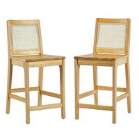 Walker Edison - Contemporary Rattan Back Inset Wood Counter Stool (2-Piece Set) - Natural - Large Front