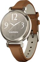 Garmin - Lily 2 Classic Smartwatch 34 mm Anodized Aluminum - Cream Gold with Tan Leather Band - Large Front