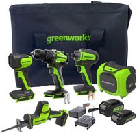 Greenworks - 24V 5 Tool Combo Kit - Drill, Impact Driver, Recip Saw, Light, Bluetooth Speaker, 2A... - Large Front