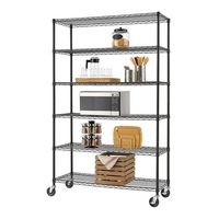 TRINITY - BASICS 6-Tier | 48x18x72 | Wire Shelving | NSF | w/ Wheels | - Black - Large Front