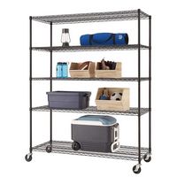 TRINITY - BASICS 5-Tier |60x24x72| Wire Shelving | NSF | w/ Wheels | - Black - Large Front