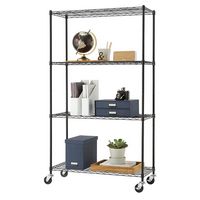 TRINITY - BASICS 4-Tier | 36x14x60 | Wire Shelving | NSF | w/ Wheels | - Black - Large Front