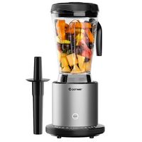 Costway - 1500W Countertop Blender Smoothie Maker High Power Blender w/ 10 Speeds - Black/Silver - Large Front