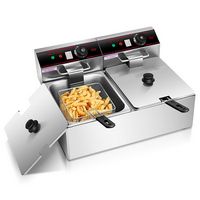 Costway - 3400w Electric Countertop Deep Fryer Dual Tank Commercial Restaurant Steel - Silver - Large Front