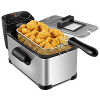 Costway - 3.2 Quart Electric Deep Fryer 1700W Stainless Steel Timer Frying Basket - Black/Silver - Large Front