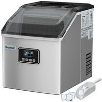 Costway - Stainless Steel Ice Maker Machine Countertop 48Lbs/24H Self-Clean with LCD Display - Si... - Large Front