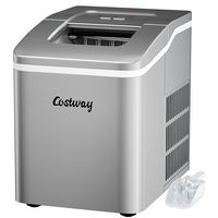 Costway - Portable Ice Maker Machine Countertop 26Lbs/24H Self-cleaning w/ Scoop - Silver - Large Front