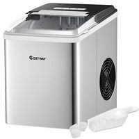 Costway - Ice Maker Machine Countertop 26Lbs/24H Self-Clean W/ Scoop - Silver - Large Front