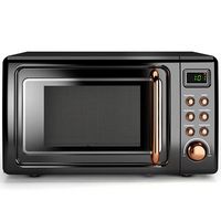 Costway - 0.7Cu.ft Retro Countertop Microwave Oven 700W LED Display Glass Turntable - Rose Gold - Large Front