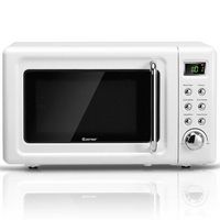 Costway - 0.7Cu.ft Retro Countertop Microwave Oven 700W LED Display Glass Turntable - White - Large Front