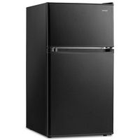 Costway - 3.2 Cu.Ft Mini Refrigerator with Freezer Compact Fridge with 2 Reversible Door - Black - Large Front