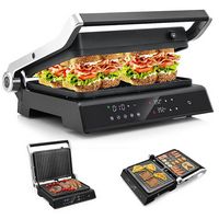 Costway - Electric Panini Press Grill Sandwich Maker with LED Display & Removable Drip Tray - Black - Large Front