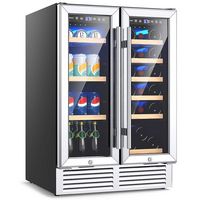 Costway - 24'' Dual Zone Wine and Beverage Cooler Refrigerator Dual Control Refrigerator - Silver - Large Front