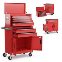 Costway - 2 in 1 Rolling Cabinet Storage Organizer Chest Box Garage 6 Drawer Toolbox - Red - Large Front