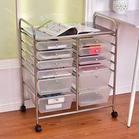 Costway - 12 Drawer Rolling Storage Cart Scrapbook Paper Office School Organizer - Clear - Large Front