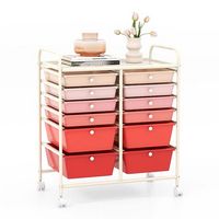 Costway - 12 Drawers Rolling Cart Storage Mutlicolor Scrapbook Paper Studio Organizer Bins - Grad... - Large Front