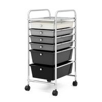 Costway - 6 Drawer Rolling Storage Cart Scrapbook Paper Office Organizer - Mixed Black - Large Front