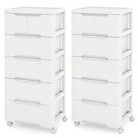 Costway - 2 PCS 6-Drawer Plastic Rolling Storage Cart with 4 Universal Wheels Dresser Cabinet - W... - Large Front