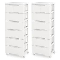 Costway - 2 PCS 7-Drawer Plastic Rolling Storage Cart with 4 Universal Wheels Dresser Cabinet - W... - Large Front