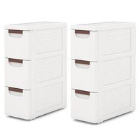 Costway - 2 PCS 3-Drawer Narrow Rolling Storage Cabinet with Pull Handles Built-in Wheels - White - Large Front
