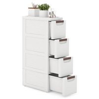 Costway - 1 PCS 4-Drawer Narrow Rolling Storage Cabinet with Pull Handles Built-in Wheels - White - Large Front