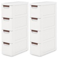 Costway - 2 PCS 4-Drawer Narrow Rolling Storage Cabinet with Pull Handles Built-in Wheels - White - Large Front